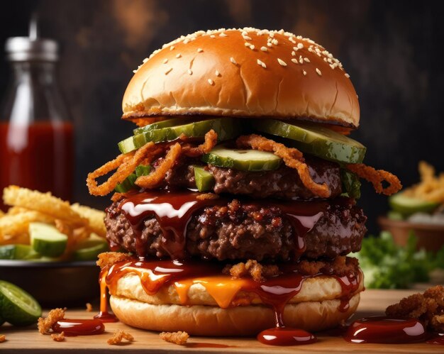 Foto hamburger a due piani con crunch