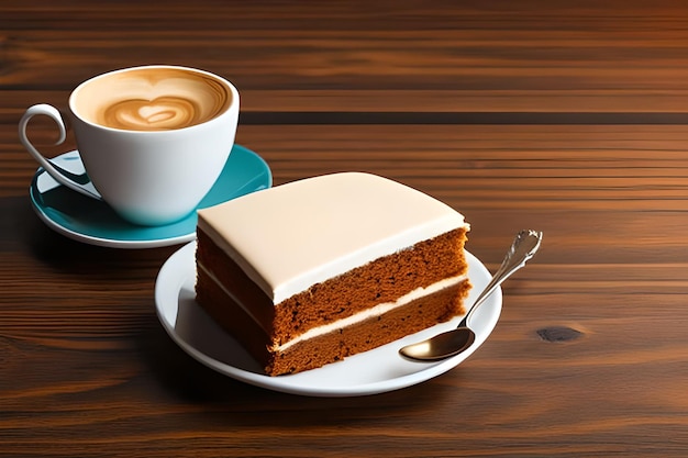 Double Espresso coffee with piece of cake