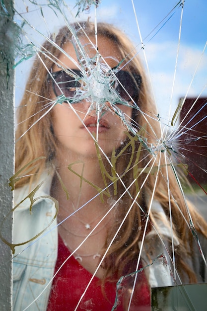 Photo double exposure of broken and spider web