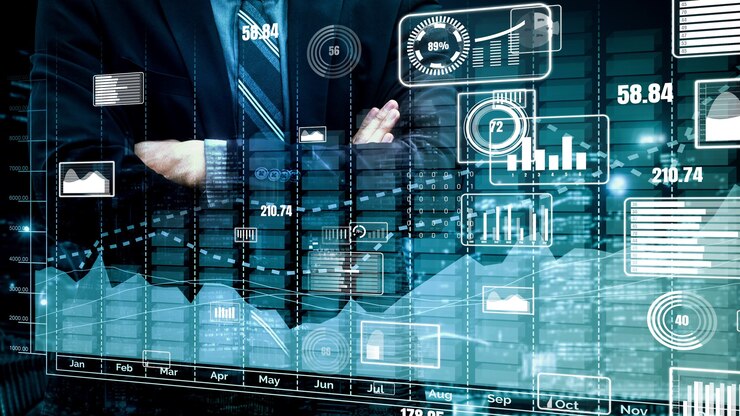 Photo double exposure of business profit growth conceptual
