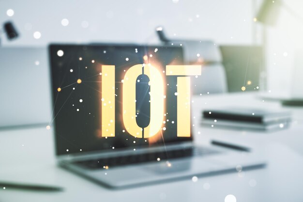 Двойная экспозиция творческой голограммы IOT на фоне исследований и разработок ноутбука