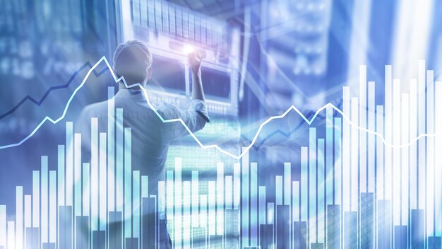 Double exposure Financial graphs and diagrams Business economics and investment concept