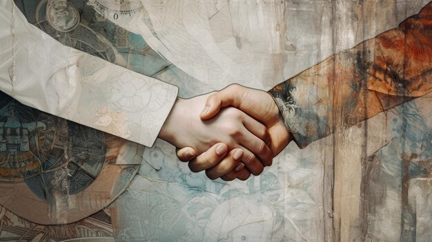 Photo double exposure of hands and woman handshake business handshake together business concept generative ai