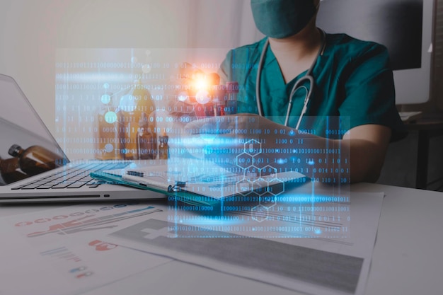 Double exposure of healthcare And Medicine concept Doctor and modern virtual screen interface