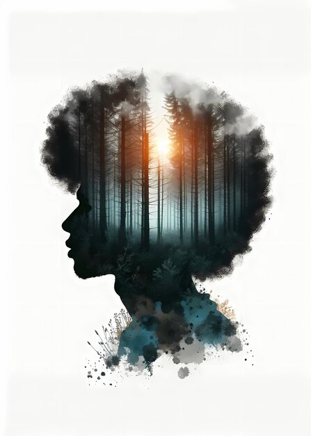 Double Exposure Human Silhouette and Landscape