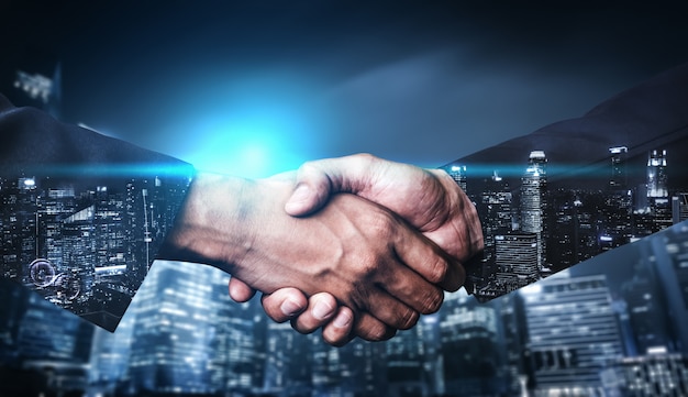 double exposure image of business and finance