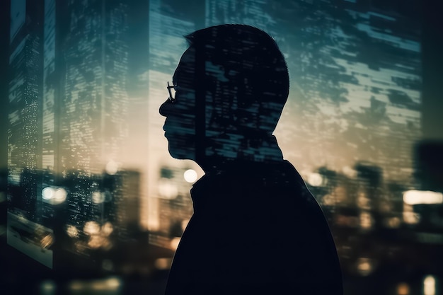 The double exposure image of the business man AI