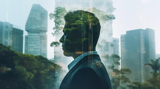 Double exposure image of business person