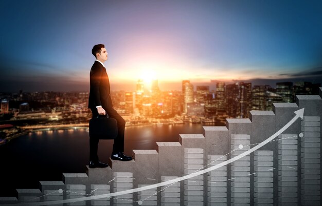 Double Exposure Image of Business Profit Growth