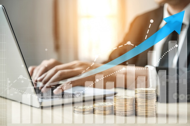 double exposure image of business profit growth