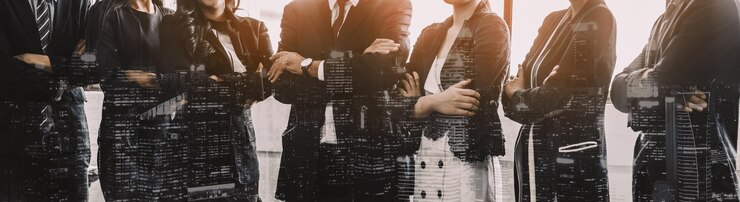 Photo double exposure image of business team uds