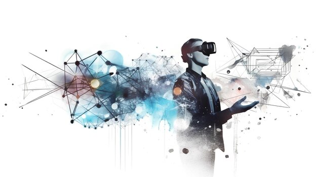 Photo double exposure image of person using immersive technology