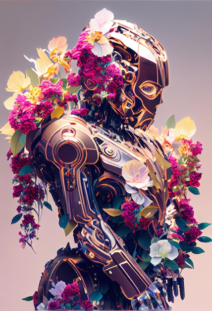 double exposure kaleidoscopic glam metal robot