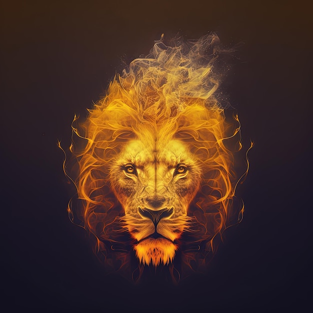 Double exposure of lion head and fire Generative AI Not based on any actual scene