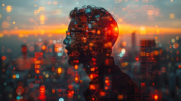 Premium Photo | Double exposure man programmer software developer ...