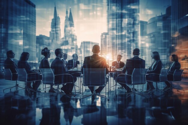 Double exposure photograph of a business conferenc