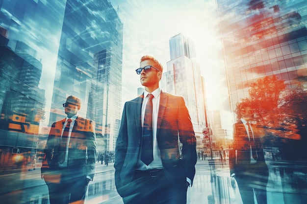 Double exposure photography of businessmans and the office