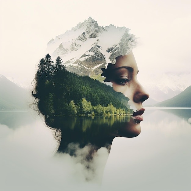 Double Exposure Portrait Photography Harmony of Nature and Mountains