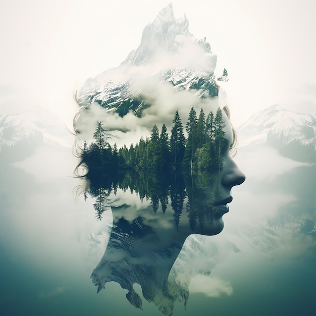 Double Exposure Portrait Photography Harmony of Nature and Mountains