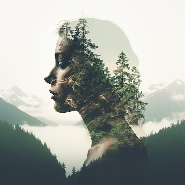 Double Exposure Portrait Photography Harmony of Nature and Mountains