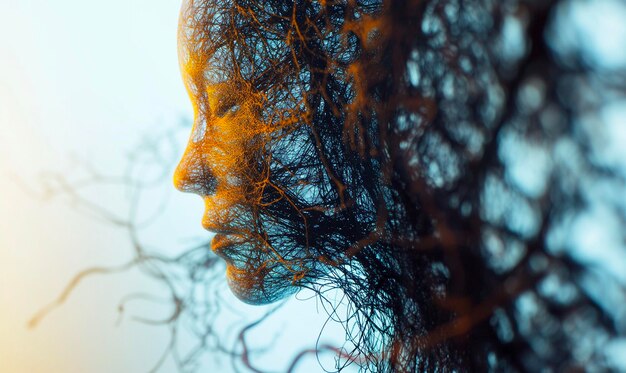 Double Exposure Portrait of Woman with Tree Silhouette