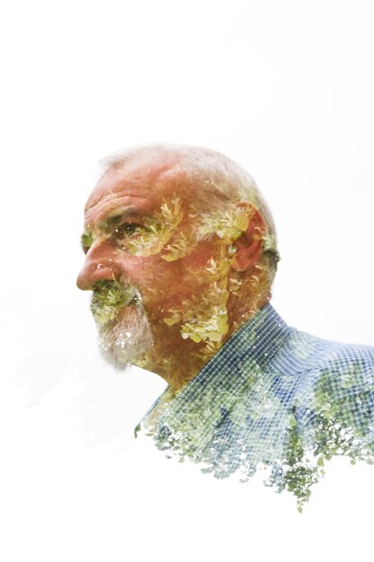 Photo double exposure of senior man and trees