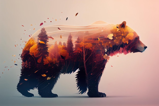 Double exposure shot of a Bear and a forest