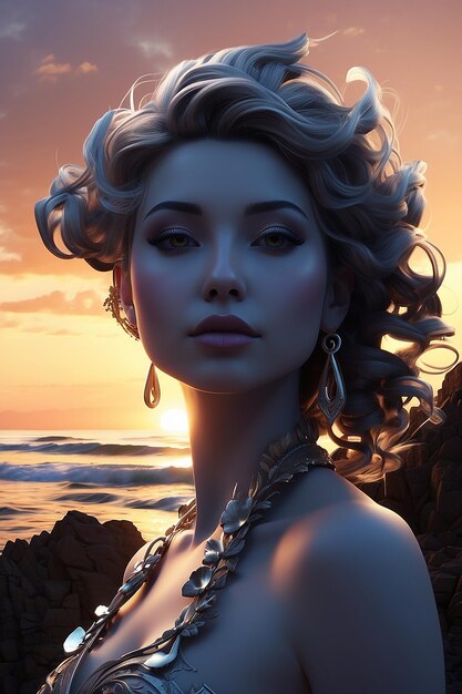Foto doppia esposizione della silhouette della bella donna e del tramonto