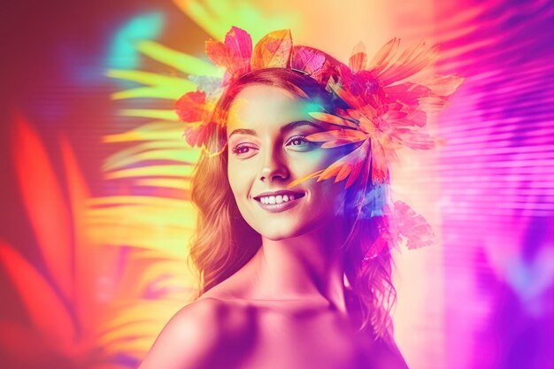 Double Exposure Summer Themed Portrait of a Woman