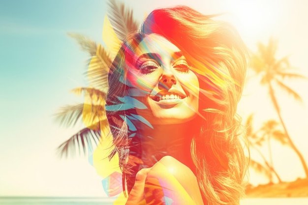 Double Exposure Summer Themed Portrait of a Woman