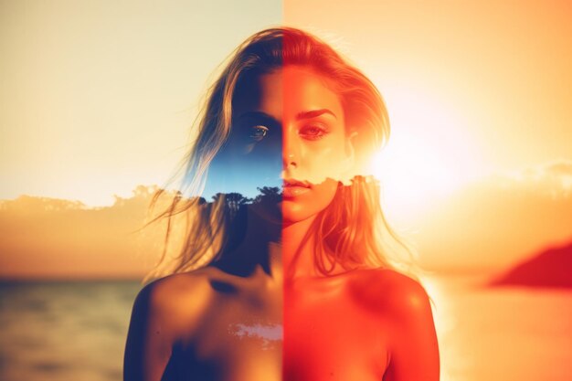 Double Exposure Summer Themed Portrait of a Woman