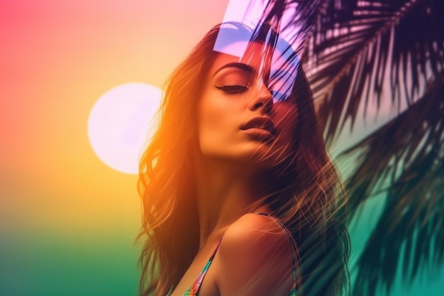 Double Exposure Summer Themed Portrait of a Woman