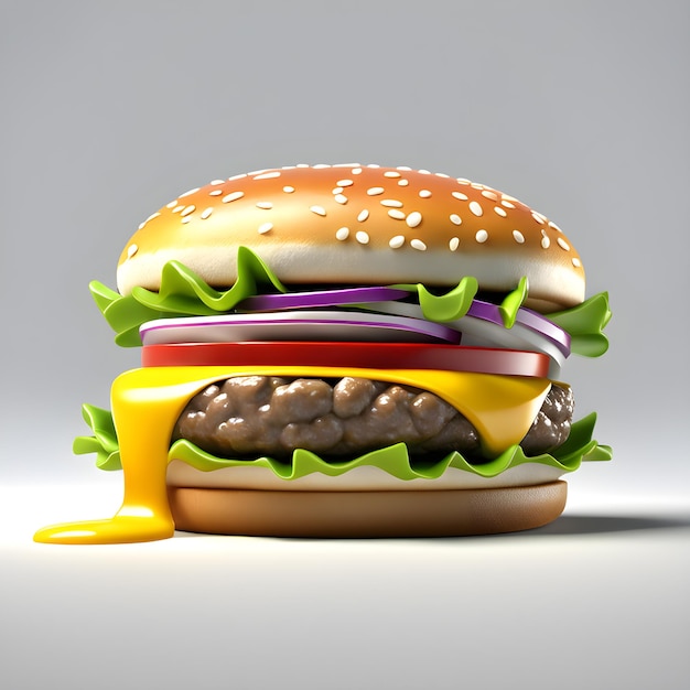 Двойной гамбургер на белом фоне Свежий бургер фаст-фуд с говядиной и сливочным сыром