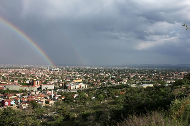 Double rainbow in the sky Konya city Turkey