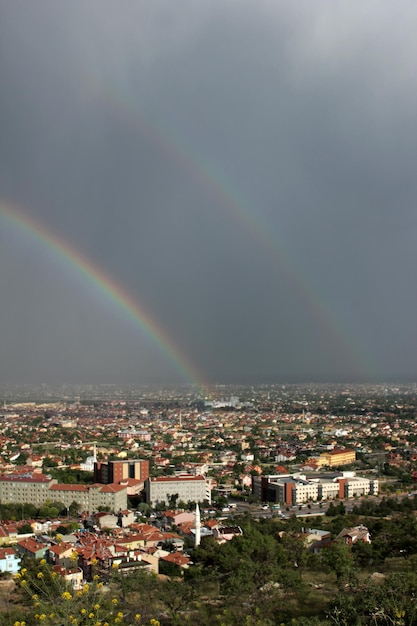 Double rainbow in the sky Konya city Turkey