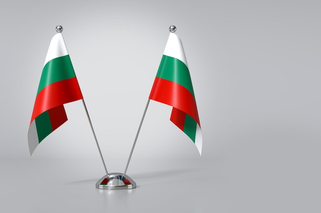 Double Republic of Bulgaria Table Flag on Gray Background 3d Rendering