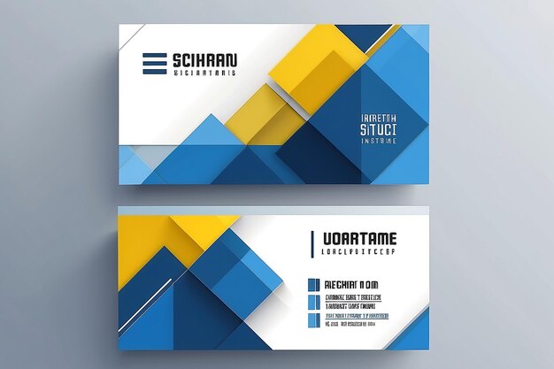 Double Sided Business Card Template with Intersecting Yellow Blue Transparent Rectangles