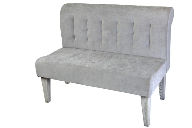 Double sofa upholstered in gray cloth, isolated on white, clipping path saved.