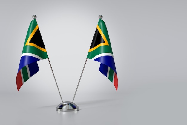 Double South Africa Republic of South Africa Table Flag on Gray Background 3d Rendering