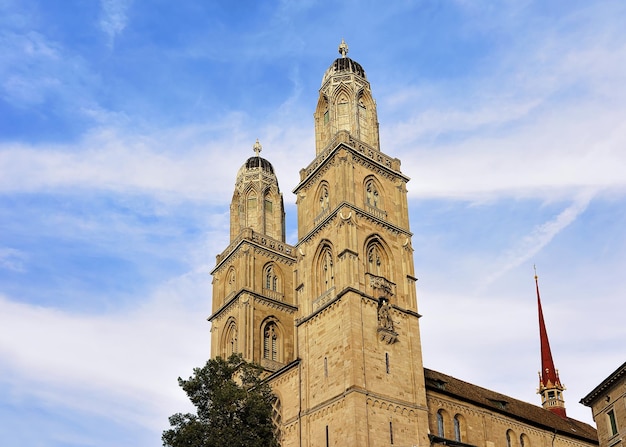 Double towers of Grossmunster in Zurich, in Switzerland