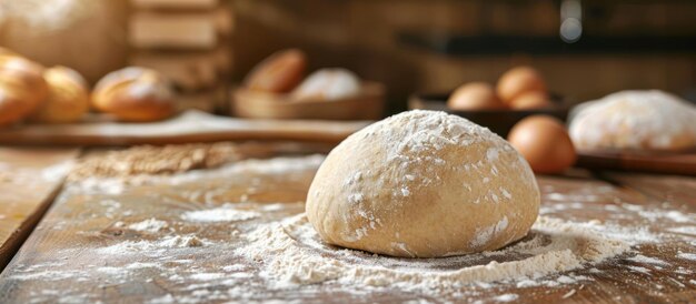 Dough Ball on Wooden Table