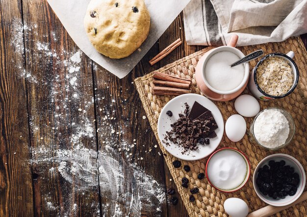 Dough and Ingredients for Oatmeal Cookies