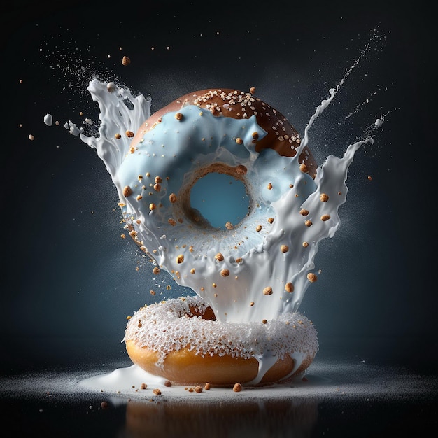 A doughnut with chocolate icing on a dark background