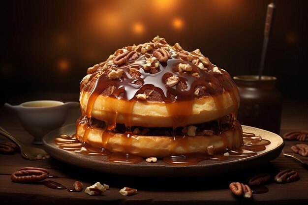 Photo doughnut with waffle and syrup