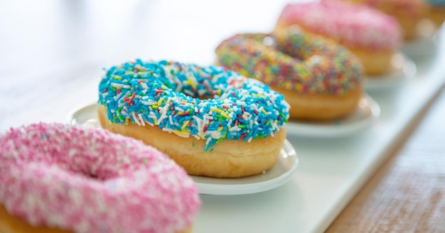 Doughnuts assorted on white Close up view