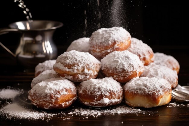 Doughnuts dusted with powdered sugar traditional hanukkah food