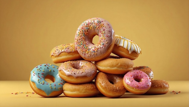 Doughnuts Isolated on a Yellow Background