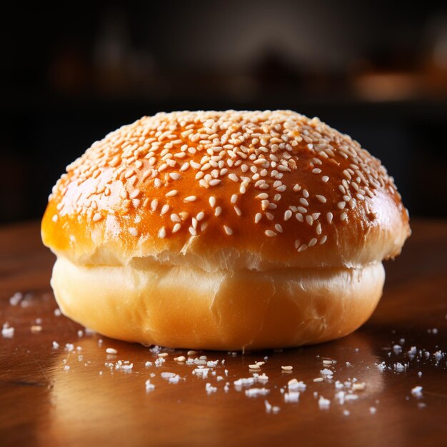 Photo doughy and soft texture freshly baked bun with sesame seeds for social media post size