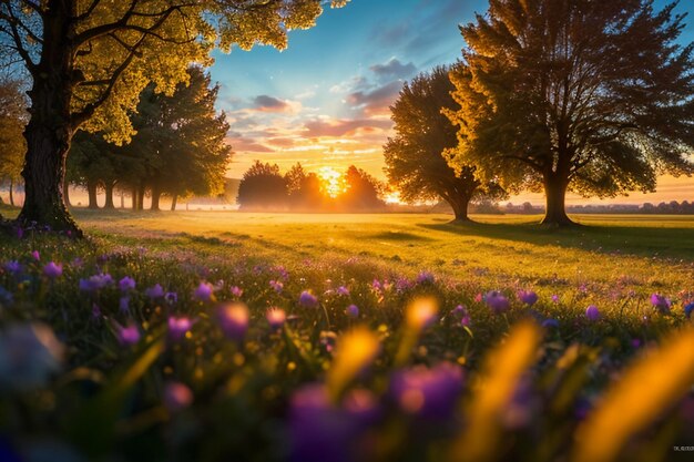 douwe weide bij zonsopgang zonsondergang het mooiste natuurlijke landschap behang achtergrond