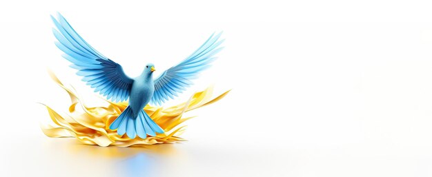 Dove as a symbol of peace in the style of light blue and yellow on white background Ukrainian conflict peace concept